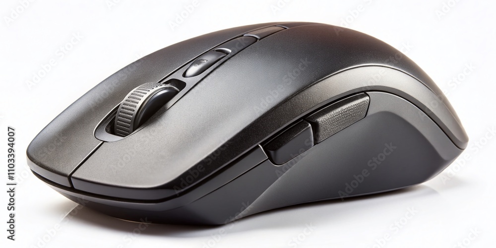 Black Wireless Bluetooth Computer Mouse Isolated on White Background for Technology Use with Laptops and Desktops, Perfect Input Device for Office and Home Settings Black Wireless Bluetooth Computer Mouse Isolated on White Background for Technology Use with Laptops and Desktops, Perfect Input Device for Office and Home Settings