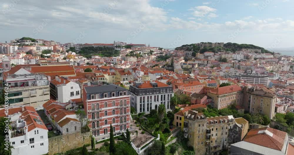 Aerial View Of Lisbon Downtown In Portugal - Drone Shot Aerial View Of Lisbon Downtown In Portugal - Drone Shot
