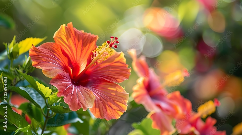 custom made wallpaper toronto digitalTropical scene with exotic hibiscus flowers their vibrant red and orange petals