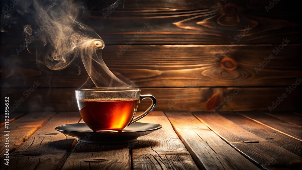 Captivating Silhouette of a Cup of Hot Tea with Steaming Aroma Against a Dark Rustic Background, Perfect for Relaxation and Cozy Moments with Copy Space for Text Captivating Silhouette of a Cup of Hot Tea with Steaming Aroma Against a Dark Rustic Background, Perfect for Relaxation and Cozy Moments with Copy Space for Text