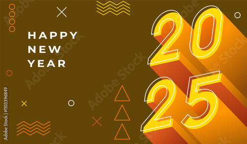 Happe New Year 2024 poster design with voluminous 3d numbers in yellow color.