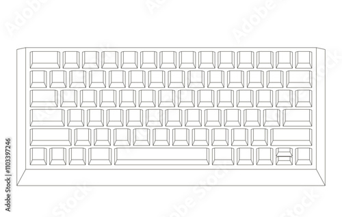 Outline keyboard without letters in minimalist voluminous style