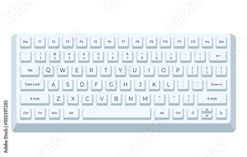 White keyboard with letters in minimalist voluminous style