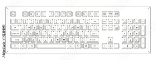 Flat outline keyboard with letters and numpad in minimalistic style