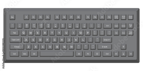 Black keyboard with letters in minimalistic volume style