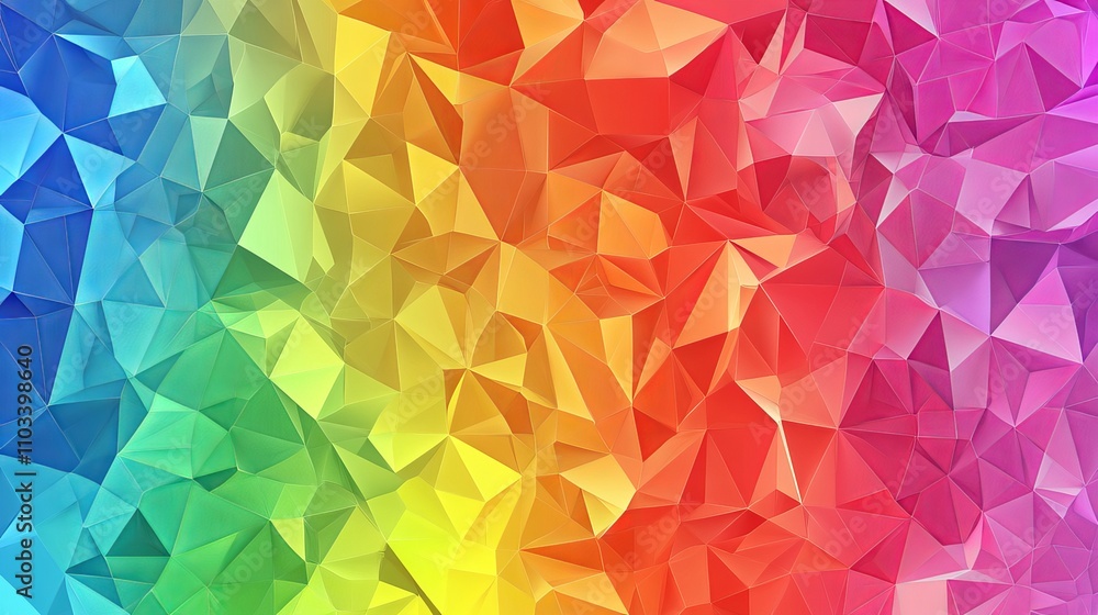 Fototapeta premium Bright rainbow low poly triangular background, colorful polygonal banner, multicolor origami-style vector illustration, irregular triangles, vibrant geometric design
