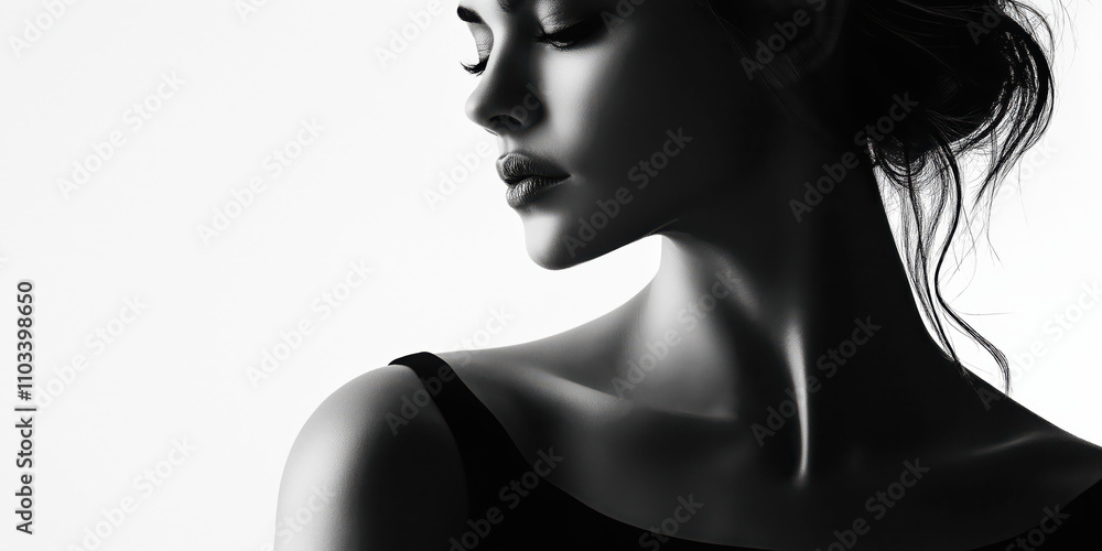 Elegant silhouette of a young woman in black and white portrait Elegant silhouette of a young woman in black and white portrait