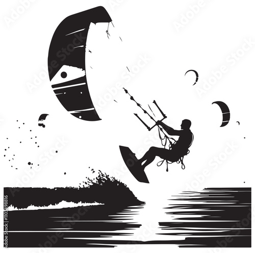 kitesurfing silhouette illustration vector