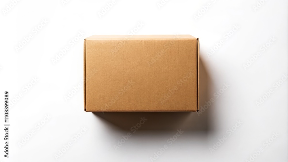 Cardboard Brown Box on White Background for Food Delivery Service - Mockup for  and Brand Concept in Silhouette Photography