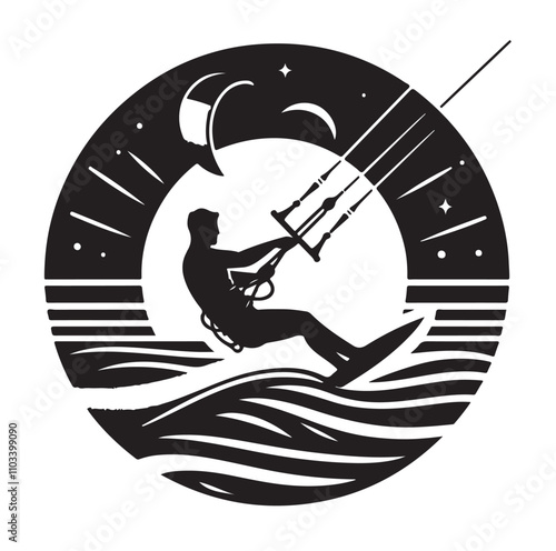 kitesurfing silhouette illustration vector