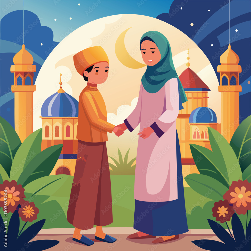 Children handshaking elder.