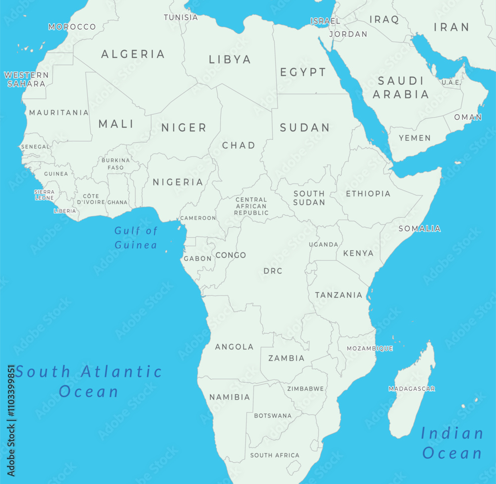 Map of Africa with countries borders and labeling Map of Africa with countries borders and labeling