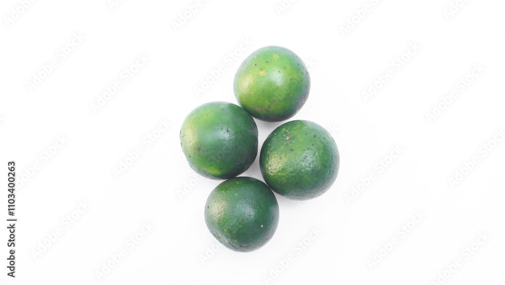 Local fresh squeezed orange fruit from Asia on white background. Green orange fruit for making drinks