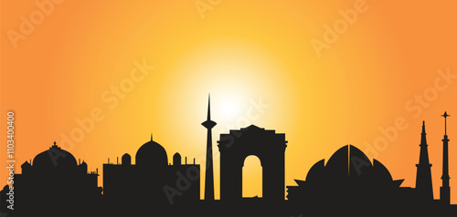 City Skyline of Delhi, Silhouettes of buildings