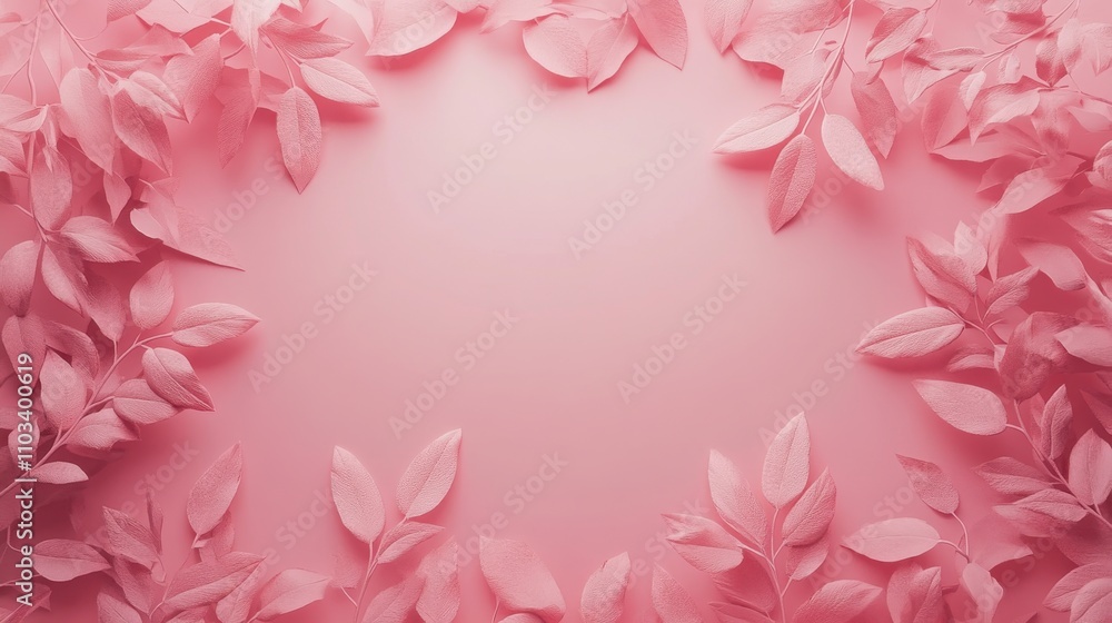 Elegant Pink Background Framed with Soft Leaves, Perfect for Wedding Invitations, Greeting Cards, and Elegant Floral Designs Elegant Pink Background Framed with Soft Leaves, Perfect for Wedding Invitations, Greeting Cards, and Elegant Floral Designs