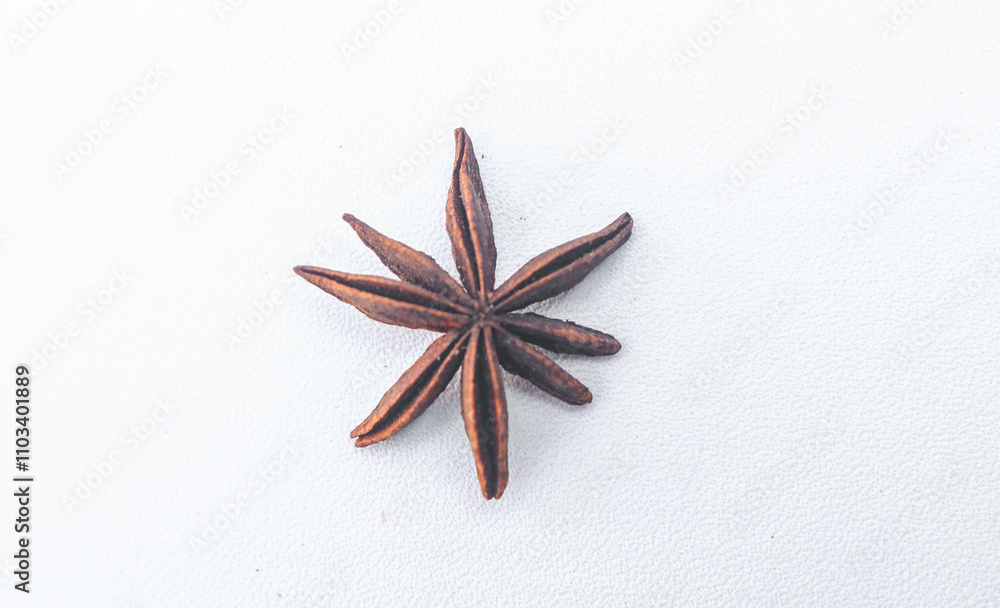 Illicium verum spice. close-up Isolated on white background, top view of Illicium verum for cooking spices. Illicium verum spice. close-up Isolated on white background, top view of Illicium verum for cooking spices.
