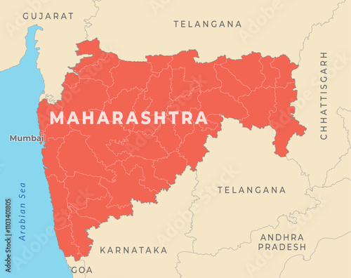 Maharashtra district map with neighbour state
