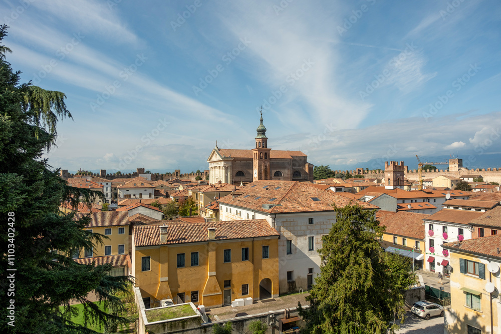 ancient medieval walled city Cittadella Padua Italy, panorama of the city from the walls ancient medieval walled city Cittadella Padua Italy, panorama of the city from the walls