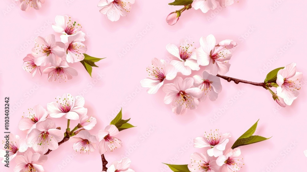 Beautiful Blooming Pink Cherry Blossom Flowers on Branches in Spring Season Background Beautiful Blooming Pink Cherry Blossom Flowers on Branches in Spring Season Background