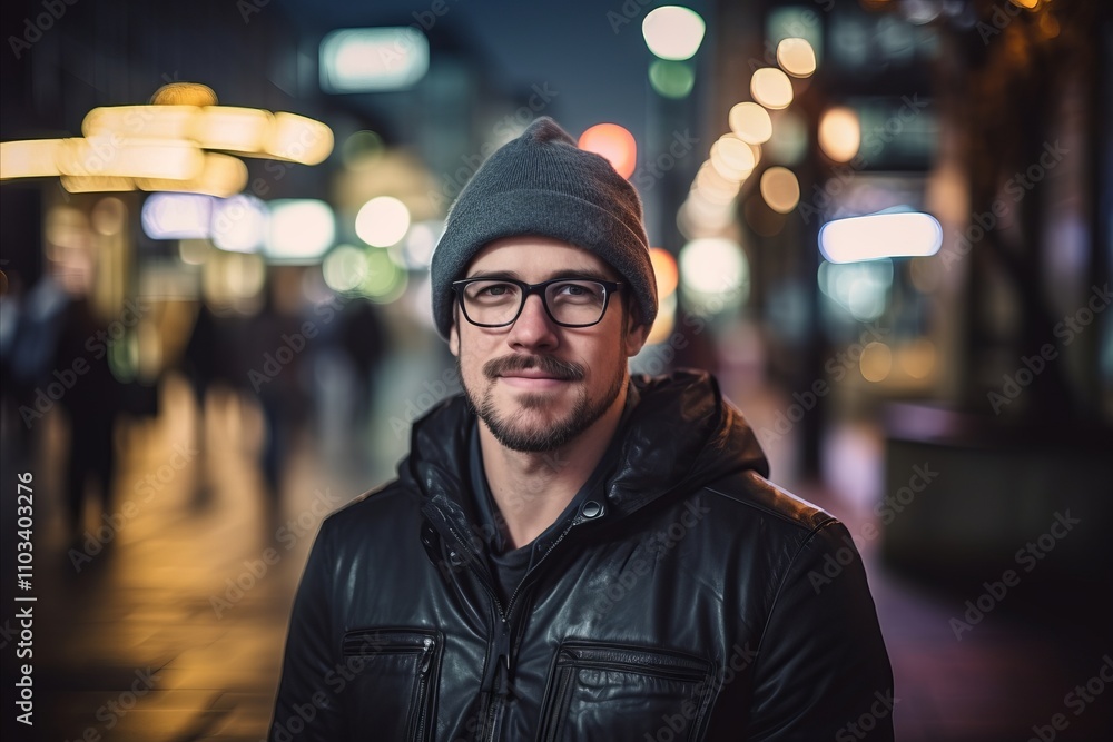 Portrait of a handsome man in a city street at night. Portrait of a handsome man in a city street at night.