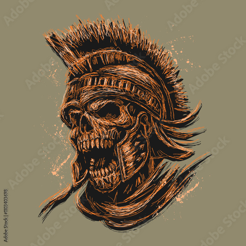The scribble art illustration of skull wearing spartan helmet image vector is perfect for your printable t-shirt,poster,banner and also suitable for other stuffs