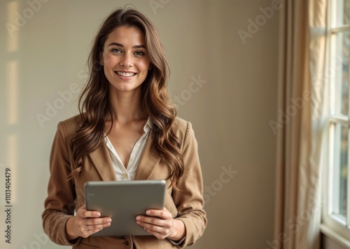 woman holding tablet