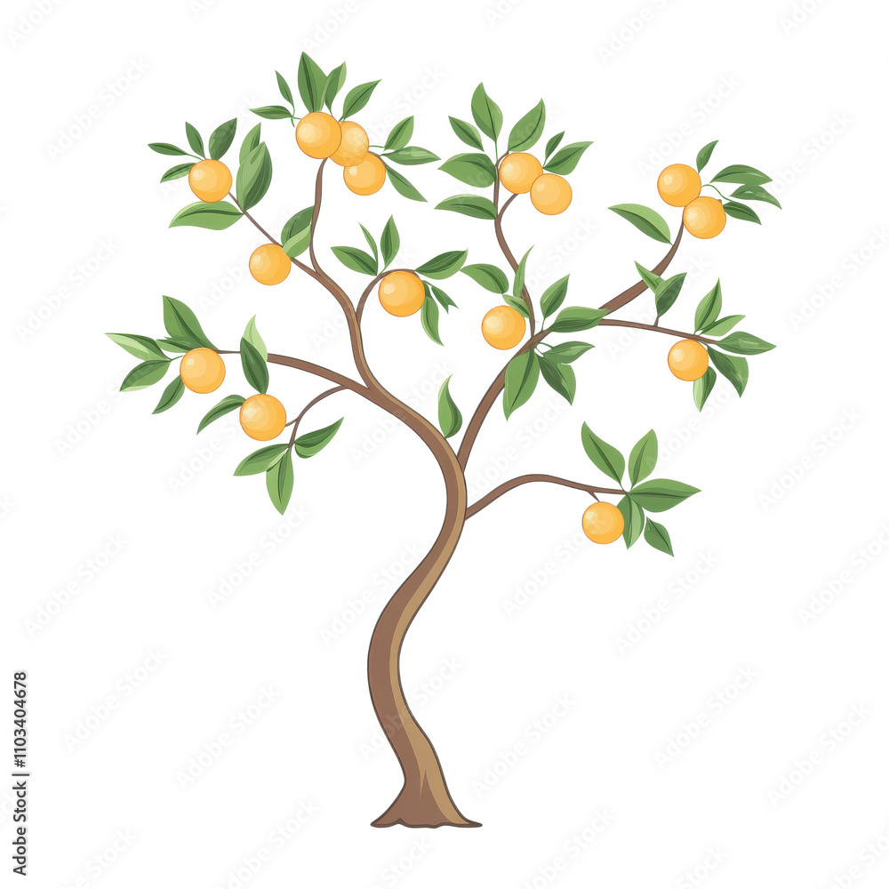 Obraz premium Tree with oranges, white isolated background.