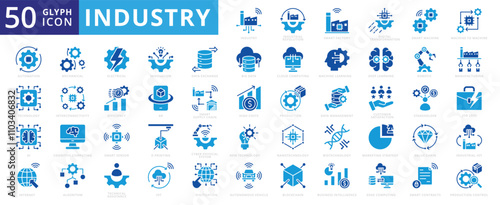 Industry 4.0 icon set of iot, ai, sensor, factory, smart, mechanical, blockchain, technology, innovation, internet, cloud computing, big data, manufacturing, electrical, biotechnology, automation, ar