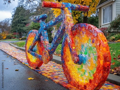 A playful bike lane made of recycled materials photo