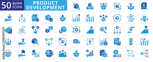 Product development icon set of initiative, new, business, building, concept, finance, success, innovation, delivery, idea, teamwork, strategy, engineering, management, research, market, profit, agile