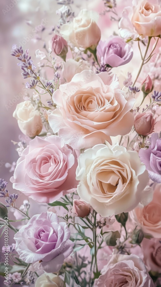 beautiful arrangement of pastel roses and flowers. beautiful arrangement of pastel roses and flowers.