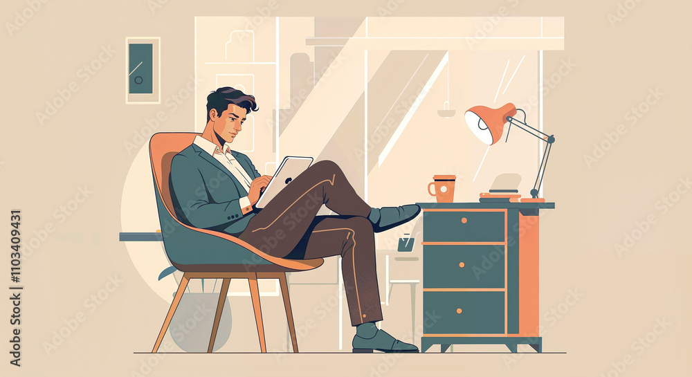 Fototapeta premium businessman working on pad at home Generative AI