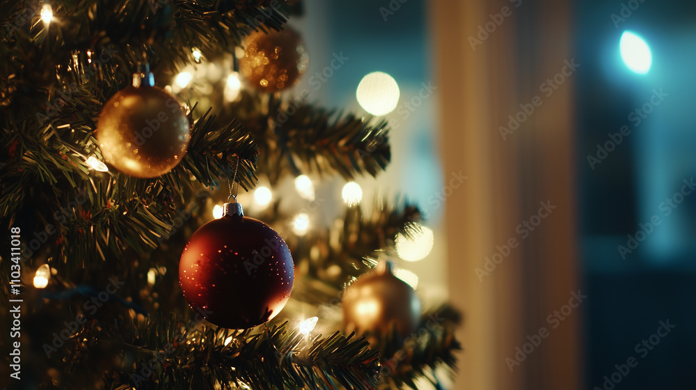 Festive Christmas Tree with Ornaments and Lights Festive Christmas Tree with Ornaments and Lights