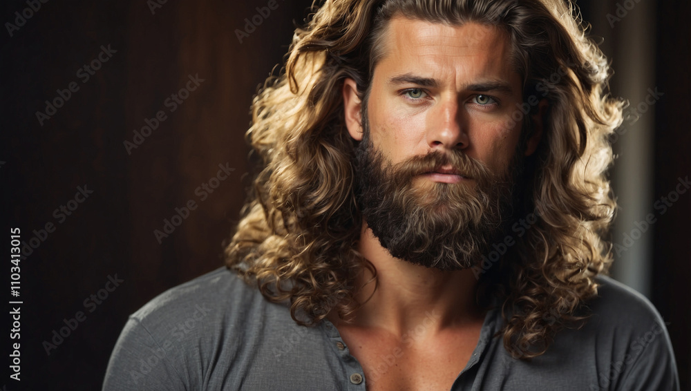 Handsome Long-Haired Man Portrait Handsome Long-Haired Man Portrait