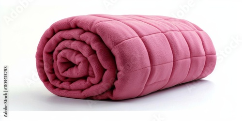 Cozy of  Soft Pink Fleece Blanket Rolled Up Closeup, fleece, blanket, pink, soft , isolated on white background,  , copy space, copy space for text, photo