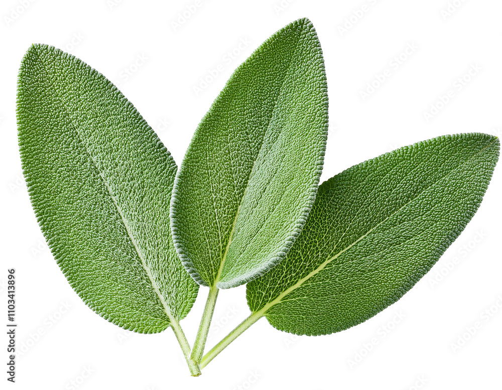 sage leaf isolated on transparent background, cutout