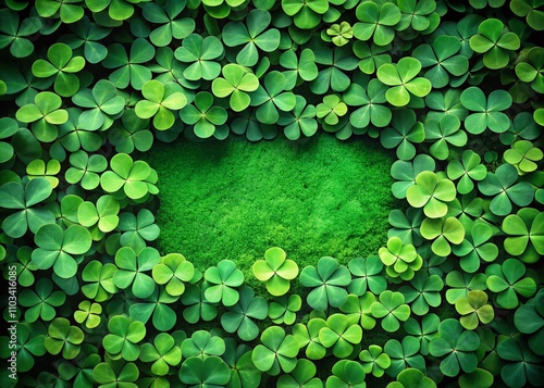 Captivating Aerial View of St. Patrick's Day Clover Leaves Creating a Beautiful Frame Background for Festive Celebrations and Springtime Decor Ideas