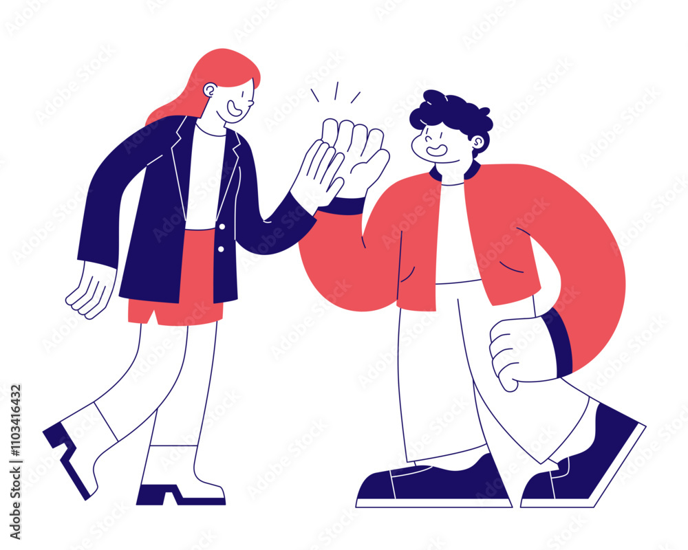 Man and woman giving each other a high five to celebrate success Man and woman giving each other a high five to celebrate success