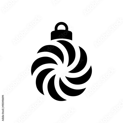 Decoración de Navidad. Logo con silueta de bola de navidad  en espacio negativo con forma de remolino para su uso en tarjetas y felicitaciones