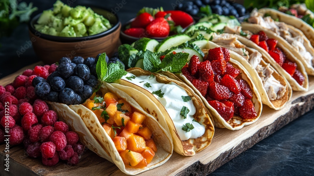 Gourmet pancake taco with mixed fillings Gourmet pancake taco with mixed fillings