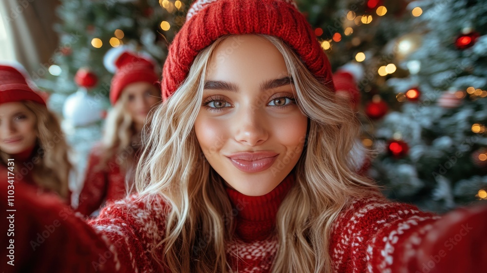 Cinematic still. People are taking selfies at a new years party with a pout face Cinematic still. People are taking selfies at a new years party with a pout face