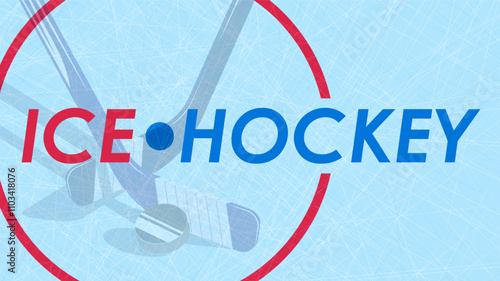Blue hockey ice arena backdrop with lines of scratches from hockey skates on ice. Hockey field covering. Background for sports competitions announcement. Vector