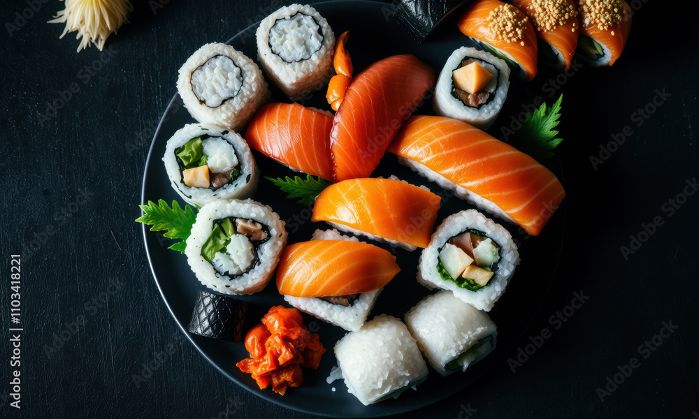 beautifully arranged sushi set featuring various rolls and sashimi, showcasing vibrant colors and fresh ingredients, perfect for sushi lovers beautifully arranged sushi set featuring various rolls and sashimi, showcasing vibrant colors and fresh ingredients, perfect for sushi lovers