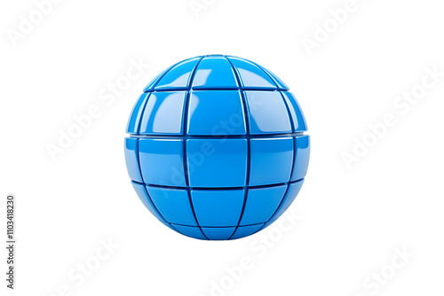 Glossy Blue Sphere with Black Grid Lines Isolated on White Background - A Futuristic Geometric Design