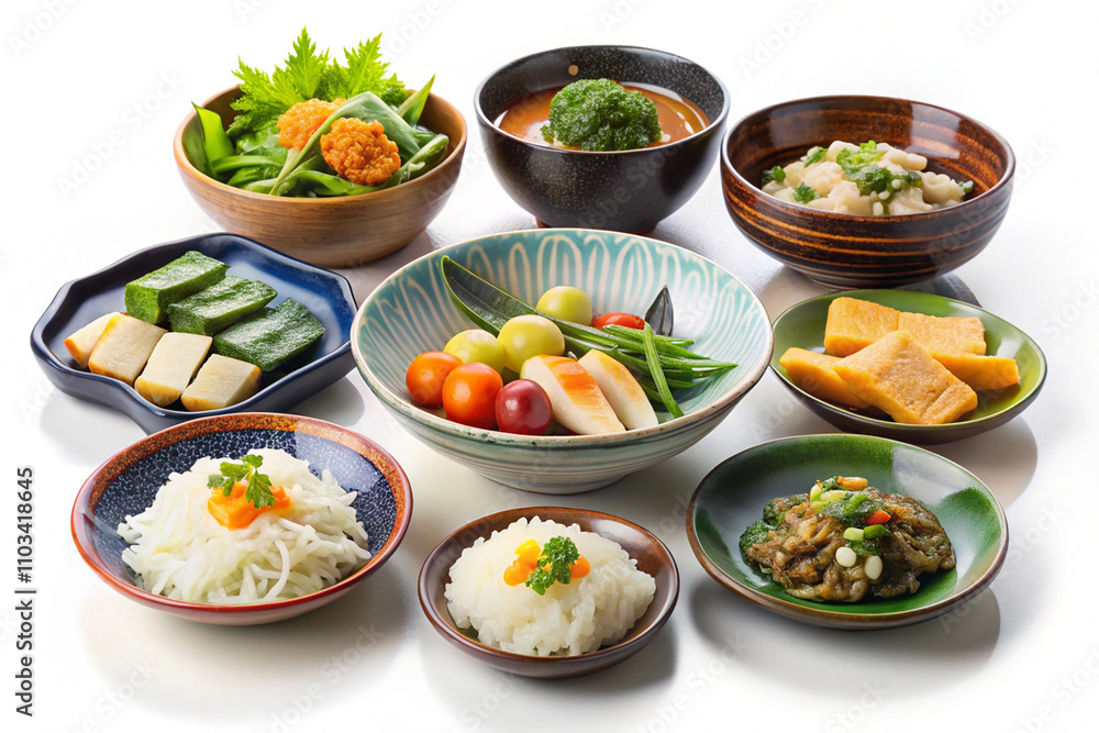 Japanese vegetable food,isolated on white background Japanese vegetable food,isolated on white background