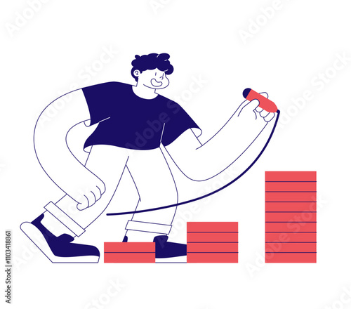 Man drawing a graph of income growth