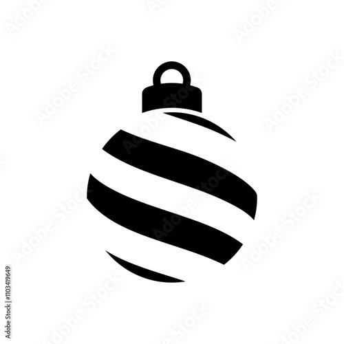 Decoración de Navidad. Logo con silueta de bola de navidad en espacio negativo con líneas paralelas curvadas para tarjetas y felicitaciones