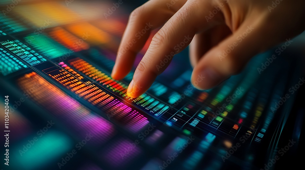 Fingers pointing to an essential data point in a vibrant spreadsheet displayed on a widescreen monitor, clean and professional desk setup illuminated by soft light, cinematic focus, Fingers pointing to an essential data point in a vibrant spreadsheet displayed on a widescreen monitor, clean and professional desk setup illuminated by soft light, cinematic focus,