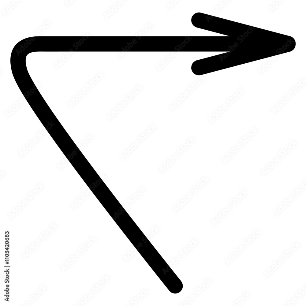 Arrow curve. Sketch. Black arrow bent at an angle directed to the right. Hand drawn sign. Vector illustration. Outline on isolated white background. Doodle style. Idea for web design. Arrow curve. Sketch. Black arrow bent at an angle directed to the right. Hand drawn sign. Vector illustration. Outline on isolated white background. Doodle style. Idea for web design.
