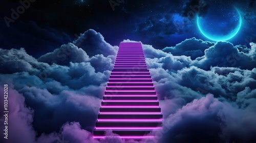 Surreal Staircase Leading to Ethereal Moonlit Skies